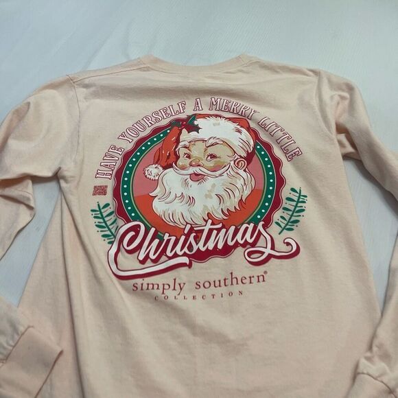 Simply Southern Peach Christmas Long Sleeve T-Shirt Size Small - Picture 1 of 8